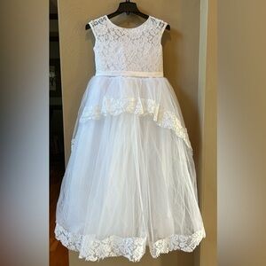 New Mia Belle Girls In Walked a Princess Tiered Lace A-Line Gown White Size 12